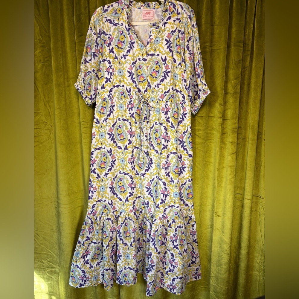 Banjanan Floral Paisley Multicolor maxi dress with drawstring waist Retail $300